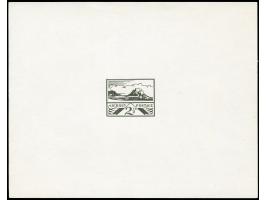 1943, Ansichten von Jersey 2½ P., Vorlagedruck in schwarz auf weißem, ungummiertem Papier im Blockformat, sogen. 'presentatio