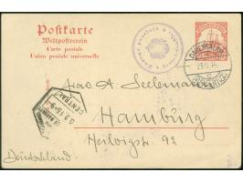 3. Postabgang: 1914, 23.12., Ganzsachenkarte 7½ H. von "DARESSALAM c 23.12." (Datierung 22.12.) mit violettem Zensur-Stempel 