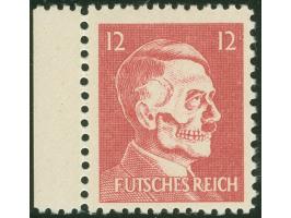 AMERIKANISCHE FÄLSCHUNGEN FÜR DEUTSCHLAND: 1944, Hitler-Totenkopf 12 Pfg. dunkelbräunlichrot, linkes Seitenrandstück, postfri