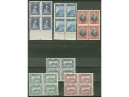 1929, First Issues with Latin Characters, London Printing, set of six, 50 krs. unused, others in unmounted blocks of four, br