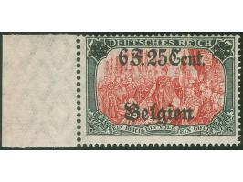 1916, Germania 6,25 F. auf 5 M. grünschwarz/schwärzlichrosarot, „B“ von „Belgien“ unter „F“ stehend, linkes Seitenrandstück, 