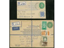 1961/64, two stationery registered letter 1/- sh. 5 p. green, size 134x84mm and 204x128mm, both used registered, large envelo