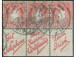 1922, 1 p. carmine-rose, Booklet Pane of three stamps and labels, clear cancelled, well-centered for this, fresh color and fi