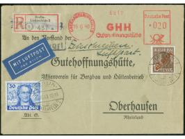 1949, Goethe 30 Pfg. und Rotaufdruck 15 Pfg. je mit Stempel “BERLIN-LICHTERFELDE 2 13.10.49” als portogerechte Zufrankatur au
