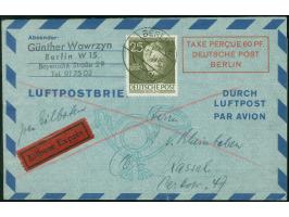 1949, Luftpostleichtbrief 60 Pfg. mit portogerechter Zufrankatur Männer der Geschichte 25 Pfg. mit Stempel “BERLIN ”15 14.7.5
