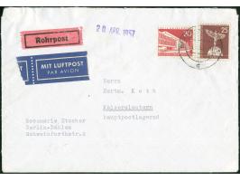 1956, Stadtbilder 20 und 25 Pfg. mit Stempel “BERLIN-WANNSEE 1 5.4.57” als portogerechte Frankatur auf Rohrpost-Luftpostbrief