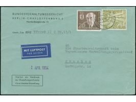 1949, Bauten 1 M. und Ernst Reuter 20 Pfg. mit Stempel “BERLIN-CHARLOTTENBURG 2 30.3.54” als portogerechte Frankatur auf Luft