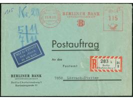 1962, Absenderfreistempel “115 Pfg. BERLIN-CHARLOTTENBURG 2 30.10.62 - Berliner Bank" auf Luftpost-R-Postauftrag nach Lörrach