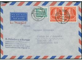 1951, Glocke I 20 Pfg. im waagerechten Paar und Bauten 5 Pfg. mit Stempel “BERLIN-STEGLIT_Z 1 21.2.58” als portogerechte Fran