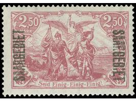 1920, Saargebiet auf Germania 2,50 M. rotlila fast fehlendes “I” in “SAARGEBIET”, farbfrisch und gut gezähnt, postfrisch, tad