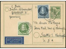 1951, Sonderkarte Berliner Philharmonie 10 Pfg. mit portogerechter Zufrankatur Glocke III 10 und 30 Pfg. je mit Stempel “BERL