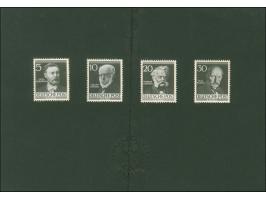 1952, Ankündigungskarton mit Schwarzweiß-Fotos auf gezähnter Papierunterlage Männer der Geschichte Berlin 5,10, 20 und 30 Pfg
