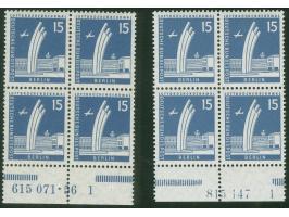 1956, Stadtbilder 15 Pfg., zwei Unterrand-Viererblocks mit HAN “615071.56 1” bzw. “815147 1”, postfrisch, in einwandfreier Er