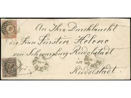 5 Ngr. ziegelrot und 1 Ngr. auf mattgraurot, erstere rechts leicht berührt, sonst beide voll-bis breitrandig, mit Nr. "1" und