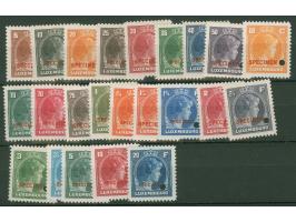 1944, Charlotte 5 c.-20 fr., 23 values complete with overprint "SPECIMEN" and punch hole of the American Banknote Co., unmoun