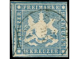 1857, 18 Kr. hellblau, allseits voll- bis überrandig geschnitten mit Teilen von zwei Nachbarmarken, vom oberen Bogenrand stam