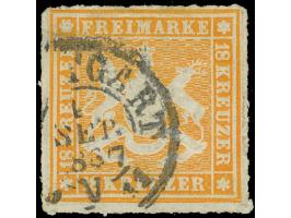 1865, 18 Kr. orange, farbfrisch mit gutem Durchstich, mit klarem DKr. “STUTTGART”, etwas bügig, ansonsten in einwandfreier Er