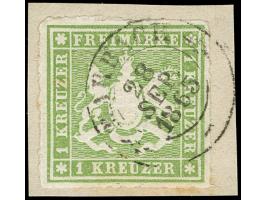 1865, 1 Kr. grün, farbfrisch mit gutem Durchstich und klarem DKr. “MARBACH 28.SEP.1865” auf Briefstück, in einwandfreier Erha