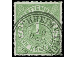 1869, 1 Kr. dunkelgelblichgrün, farbfrisch mit gutem Durchstich und klarem, fast kpl. DKr. “KIRCHHEIM U/TECK 10.DEB.1873”, in