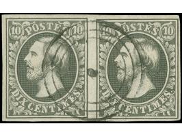 1852, 10 c. geenish black, horizontal pair, good to large margins, central strike of target of Echternach (I), vf. Opinion Bö