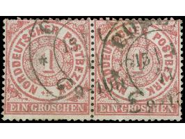 “COELN 215.1.71” (Spalink 4-16) zwei klare Teilabschläge auf waagerechtem Paar NDP 1 Gr. rosarot. Die farbfrischen Marken hab