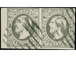 1852, 10 c. gray black, horizontal pair, ample to large margins with 5 mm sheet margin at left. The right stamp tiny thin, ot