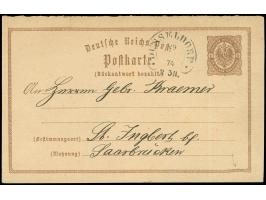 “DÜSSELDORF 29 -74” (Spalink 11-1N3) klar ohne Monatszeile auf Frage-Ganzsachenkarte ½ Gr. nach St. Ingbert in guter Erhaltun