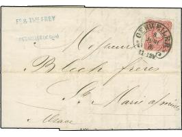 “GEBWEILER 8.JUNI.76” (Spalink 13) sehr klar auf Ausgabe 1875 10 Pfge rot auf kpl. Faltbrief nach Markirch mit Ankunftsstempe