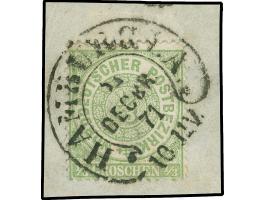 “HAMBURG I.A. 31.DECBR.71” (Spalink 17-2) klar und kpl. auf NDP ⅓ Gr. gezähnt auf Briefstück in einwandfreier Erhaltung. Ein 
