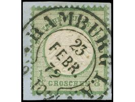 “HAMBURG I.A. 23.FEBR.72” (Spalink 17-4) klar und fast kpl. auf kleiner Schild &nbsp;⅓ Gr. dunkelgelbsmaragdgrün auf Briefstü