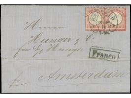 “HAMBURG 4.NOVBR.74" (Spalink 17-7) klar auf waagerechtem Paar großer Schild 1 Gr. karmin als tarifgerechte Mehrfachfrankatur
