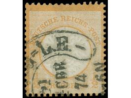 “HAMBURG-L.E. 31.DEBR.74” (Spalink 17-14), klarer Teilabschlag auf großer Schild ½ Gr. orange. Die farbfrische Marke ist deut