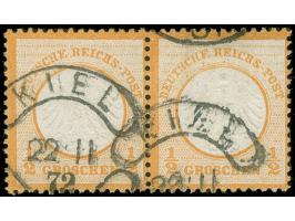 “KIEL 22-11-72” (Spalink 19-1) klar auf waagerechtem Paar kleiner Schild ½ Gr. orange-gelb. Die farbfrischen Marken sind gut 
