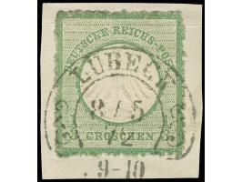 “LÜBECK 8.5.72” (Spalink 22-2) klar und kpl. auf kleiner Schild ⅓ Gr. dunkelolivgrün auf Briefstück. Die farbfrische Marke is