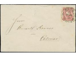 “METZ 23.FEBR.75” (Spalink 25-1N) klar und praktisch kpl. auf Ausgabe 1875 10 Pfge karminrosa auf Briefkuvert nach Colmar mit