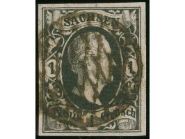 1851/55, Friedrich August 1 Ngr. a. mattgraurot, am rechten Rand drei 'Sachsenringel', sauber entwertet durch Vollgitterstemp