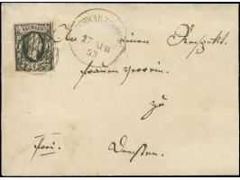 Friedrich August 1 Ngr. a. mattgraurot, am rechten Rand drei 'Sachsenringel', sauber entwertet durch Vollgitterstempel. Einwa