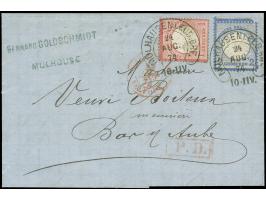 “MÜLHAUSEN i. ELS. BHF. 24.AUG.74” (Spalink 26-9) zweimal klar auf großer Schild 1 und 2 Gr. als tarifgerechte Frankatur auf 