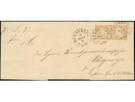 “OSNABRÜCK 21.MÄRZ.72” (Spalink 30-2) mehrfach klar auf senkrechtem Paar kleiner Schild ½ Gr. orange als tarifgerechte Mehrfa