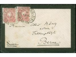 “STRASSBURG i. ELS 16.FEBR.75” (Spalink 36-1N), zweimal klar auf zwei Einzelmarken Ausgabe 1875 10 Pfge karmin als tarifgerec