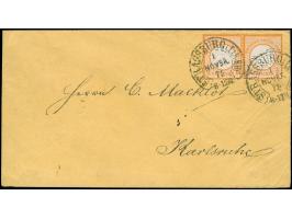 “STRASSBURG i. ELS.BHF. 1.NOVBR.72” (Spalink 36-2) zweimal klar auf waagerechtem Paar kleiner Schild ½ Gr. orange auf Briefku