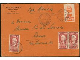 1933, Eritrea 10 l. orange together with Ethiopia three 0,50 l. airmail on envelope from "ADDIS ABEBA 9.12.36" to Rome with 1