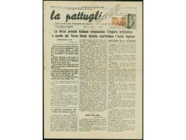1938, A.O.I. 1 L. olive-green together with Ethiopia 10 c. brown tied to newspaper by “GIMMA ARRIVE E PARTENZE 14/8/1940” cds