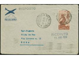 1938, A.O.I. air mail 5 L. red-brown tied to cover by “MOGADISCIO SOMALIA ITALIANA 8/8/38” cds. to Rome, tiny border crease, 