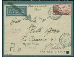 1939, A.O.I. air mail 10 L. violet-brown tied to registered cover by “ADDIS ABEBA RACCOMANDATE 29.5.39" cds. to Milano, tiny 