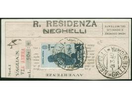 1938, A.O.I. air mail 1 L. blueish-grey tied to £50 receipt by “NEGHELLI GALLAE SIDAMA 9.3.40” cds. to Rome, R. RESIDENZA NEG