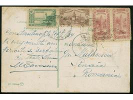 1914, Turkey pair 2 pa. violet, 5 pa. brown and 10 pa. green tied to postcard from Constantinople by "BUR. AMB. MARITIM ROMAN