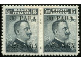 1908, 30 PARA on 15 c. grey black, pair with variety ‘double surcharge’, unused, very fine and scarce (Sassone Cat. €750)
