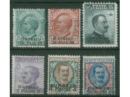 1909, "DURAZZO" surcharged set of six unused stamps including the very scarce 20 Piastre, fine. (Sassone Cat. €570).
