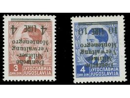 1943, 4 L. auf 3 Din. und 10 L. auf 4 Din., je mit kopfstehendem Aufdruck, ungebraucht, tadellos, u. a. sign. Rijxman, Fotoat